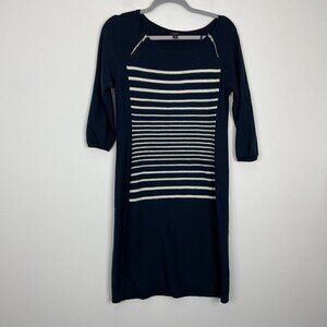 Ann Taylor Blue White Striped Long Sleeve Wool Blend Sweater Dress Size Medium